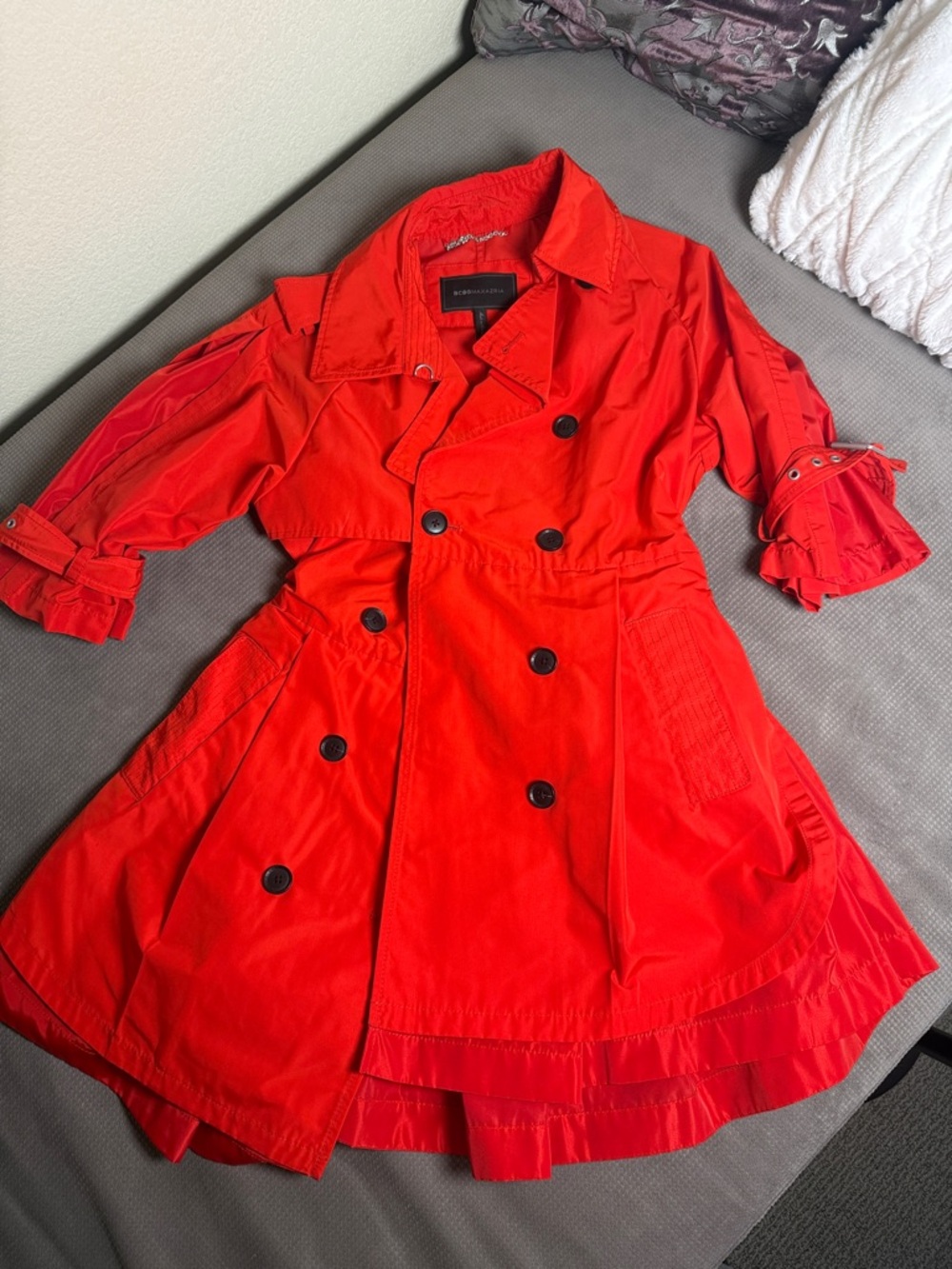 BCBGMaxAzria Red Double-Breasted Trench Coat